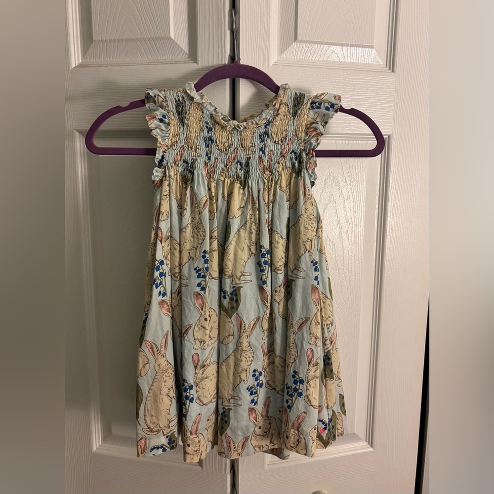 PINK CHICKEN Stevie Dress in Blue Bunnies Size 5Y Easter Spring Designer Dress